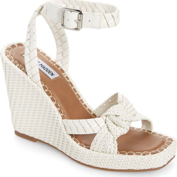STEVE MADDEN Jylan Wedge Sandal in White *New In Box - Picture 1 of 10